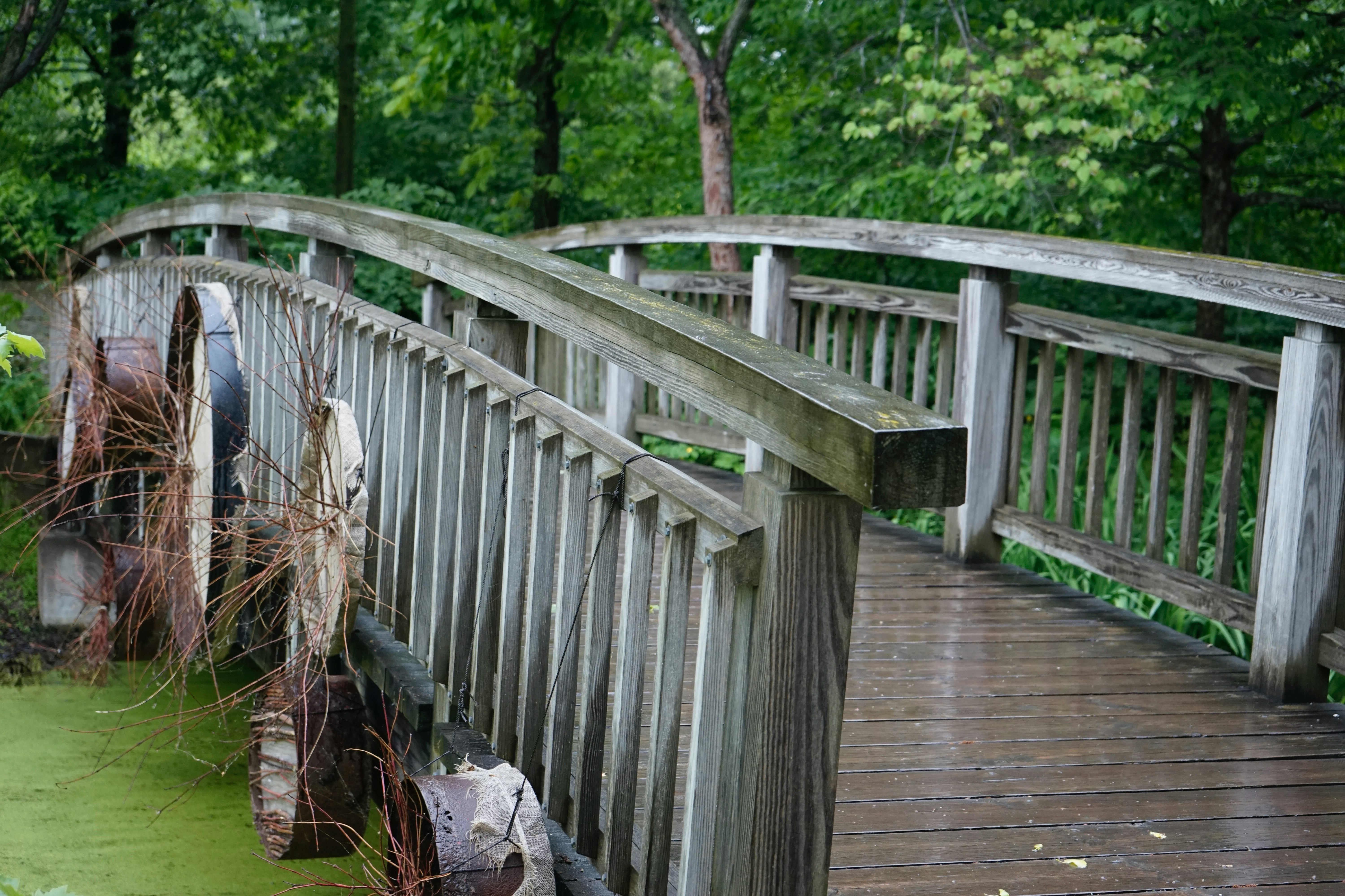 brown wooden bridge over river